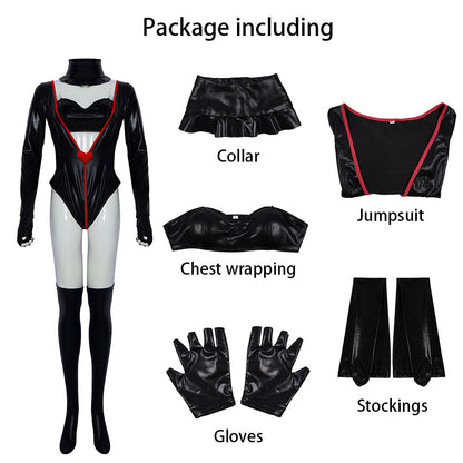 Hazbin Hotel Angel Dust Cosplay Costume Black Leather Jumpsuit Outfit for Women Halloween