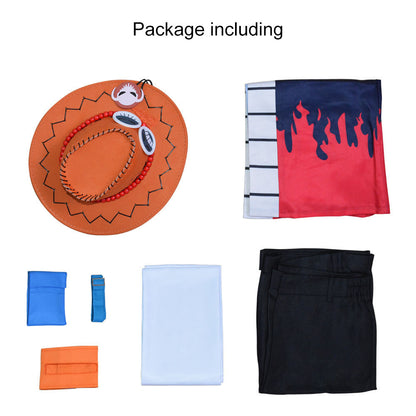 One Piece Fire Fist Ace Cosplay Costume full Outfit with Hat for Men Halloween