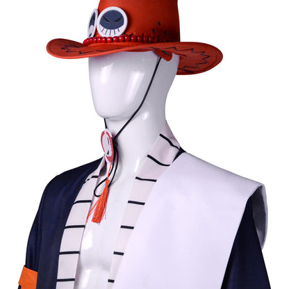 One Piece Fire Fist Ace Cosplay Costume full Outfit with Hat for Men Halloween