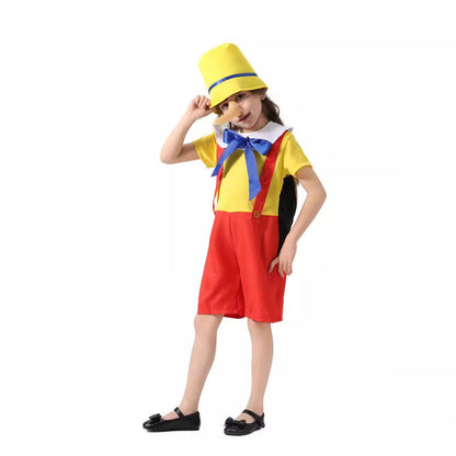 Pinocchio Costume Cosplay Full Outfit with Nose Hat for Kids Halloween