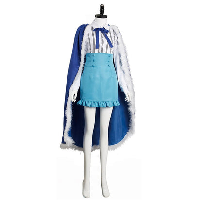 Anime Pirate Horned Warrior Girl Blue Cloak Costume Full Outfit for Women Halloween