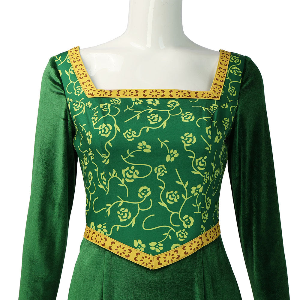 Shrek! Costume Princess Fiona Cosplay Green Dress for Women and Kids Halloween