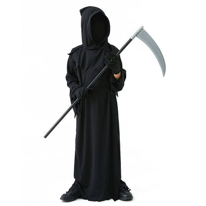 Halloween Costumes Grim Reaper Death Cosplay Red Laser Eye with Death Sickle for Kids Adults Unisex
