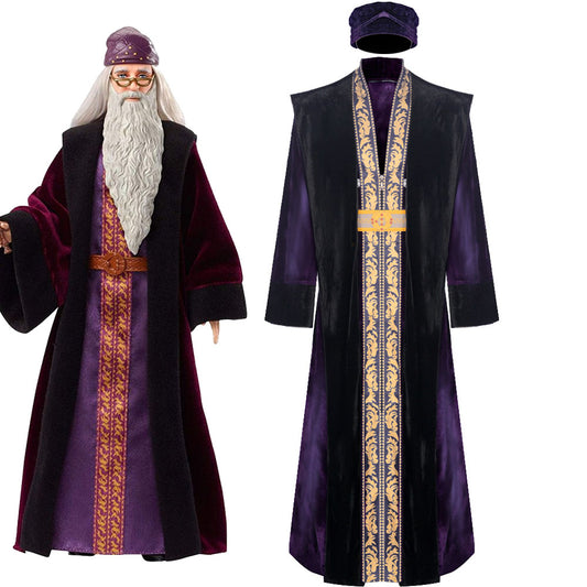 Movie Harry Potter Costumes Albus Percival Wulfric Brian Dumbledore Coslay Long Coat with Hat Men Halloween