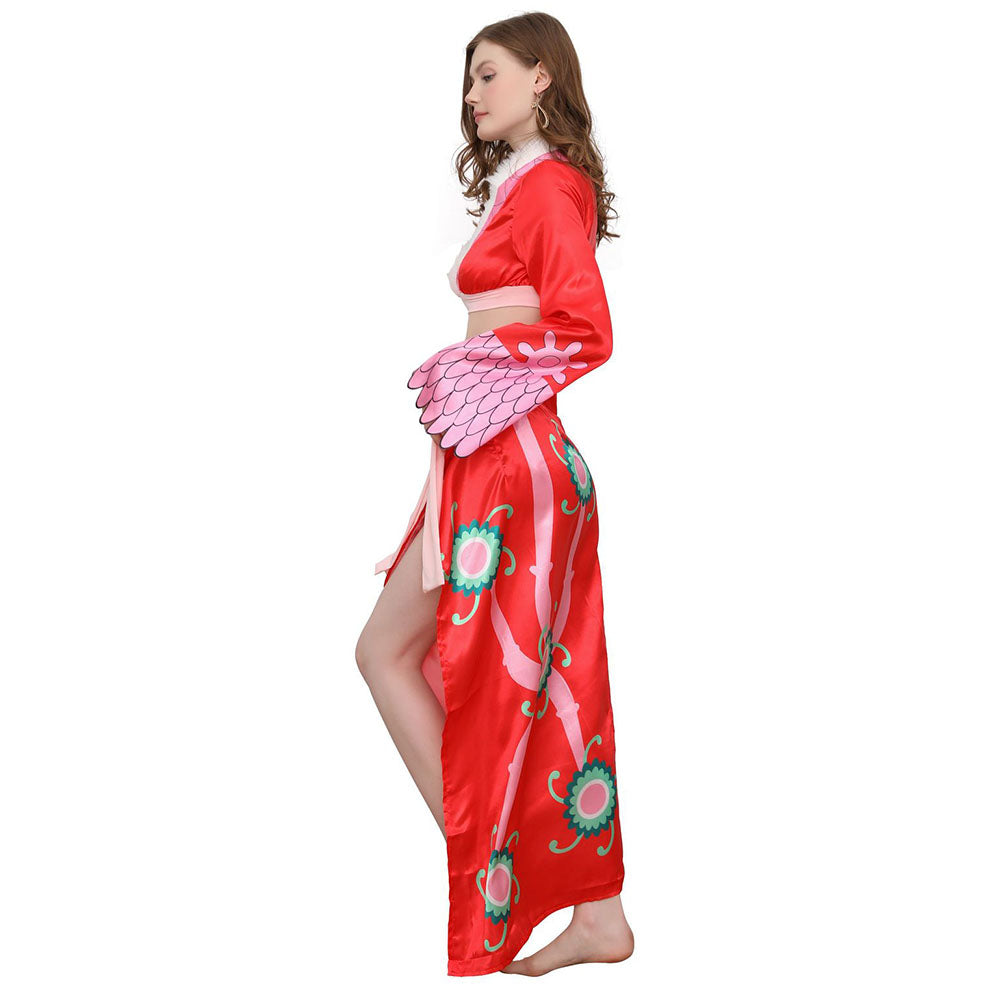 One Piece Boa Hancock Cosplay Costume 2PCS Red Dress with Earrings