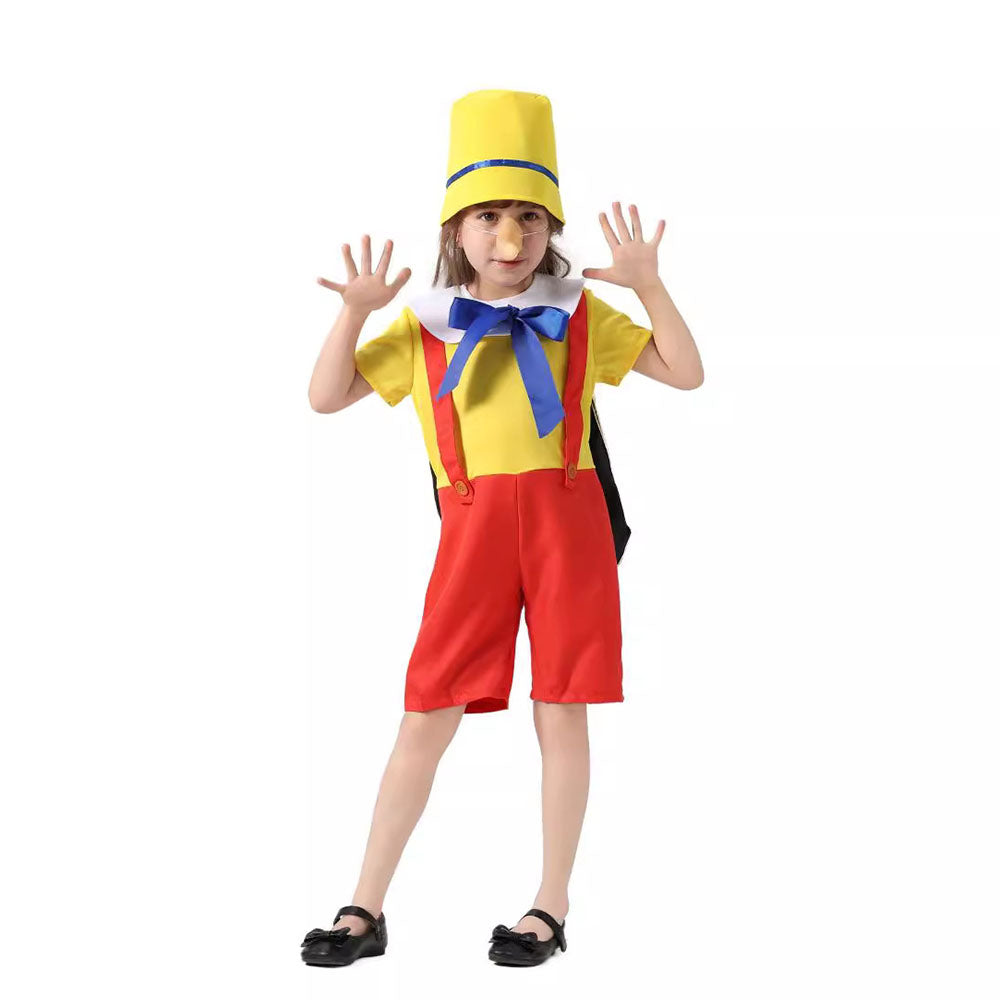 Pinocchio Costume Cosplay Full Outfit with Nose Hat for Kids Halloween