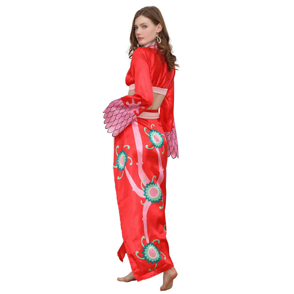 One Piece Boa Hancock Cosplay Costume 2PCS Red Dress with Earrings