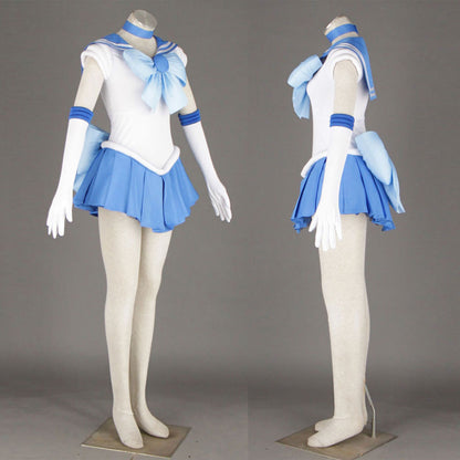 Anime Sailor Moon Costume Mizuno Ami Sailor Mercury Fighting Cosplay Outfit and Accessories Women and Kids Halloween