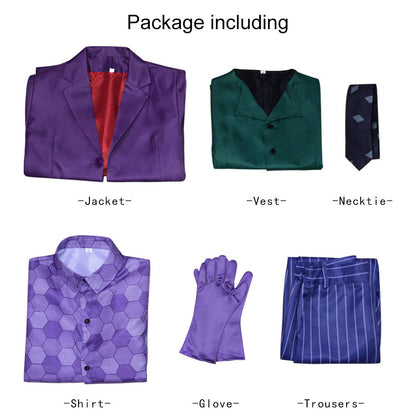 The Dark Knight Costume Batman the Joker Cosplay Purple full Outfit for Men Halloween