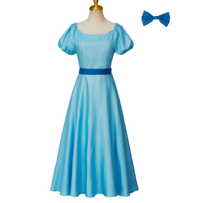 Movie Peter Pan and Wendy Costume Wendy Cosplay Blue Dress with Headdress Women Halloween
