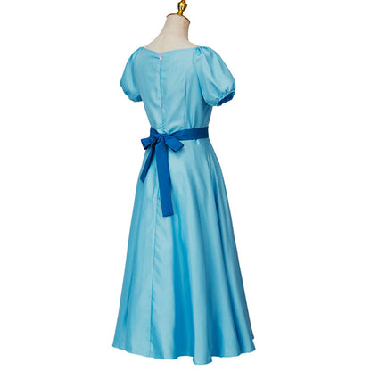 Movie Peter Pan and Wendy Costume Wendy Cosplay Blue Dress with Headdress Women Halloween