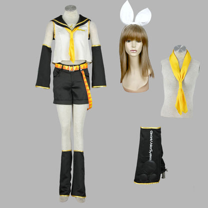 Anime-Style Yellow Twin-Tail Virtual Singer Costume Full Outfit with Accessories for Women Kids
