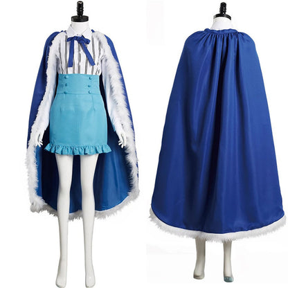 Anime Pirate Horned Warrior Girl Blue Cloak Costume Full Outfit for Women Halloween