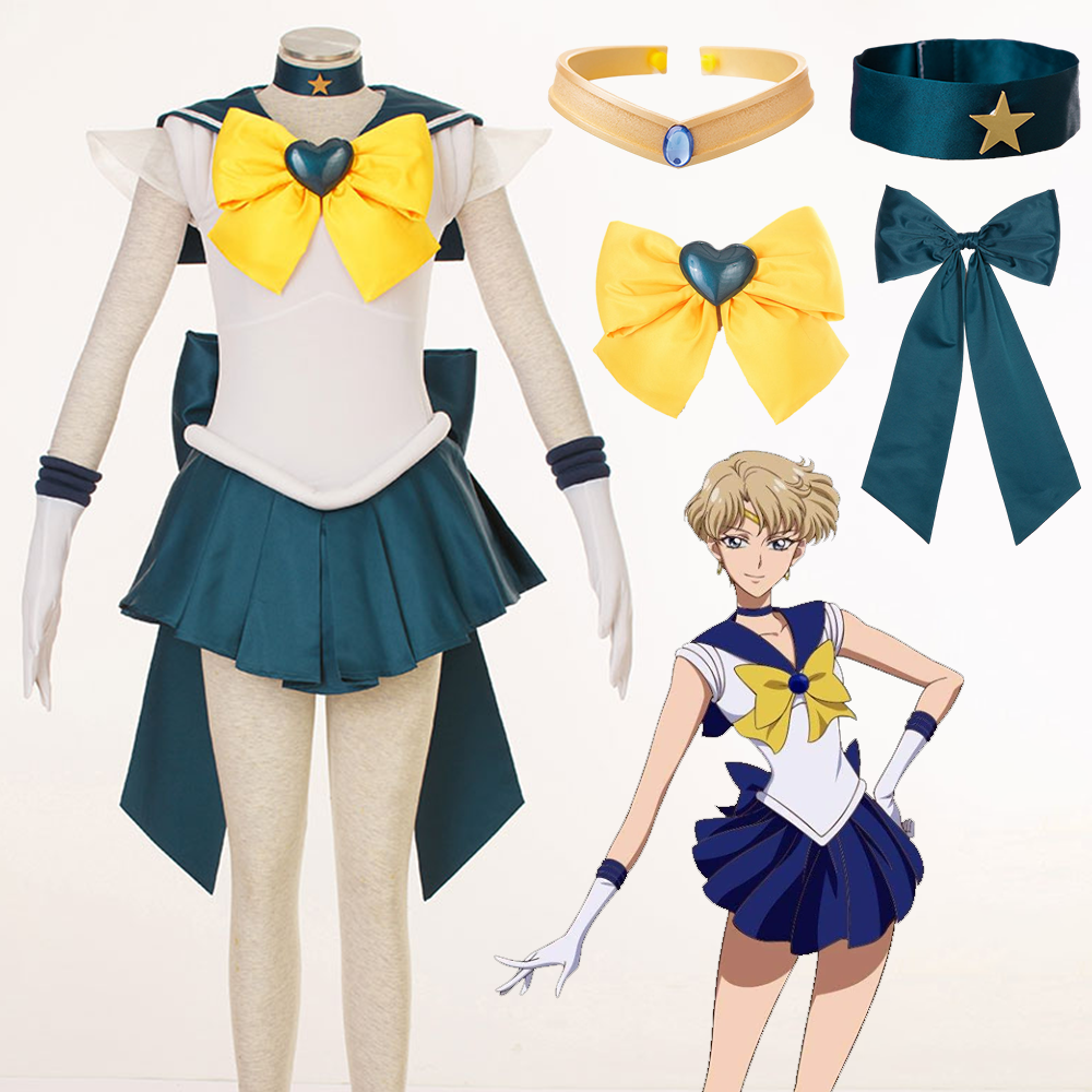 Halloween Anime Sailor Moon Costume Tenou Haruka Sailor Uranus Fighting Cosplay Full Outfit