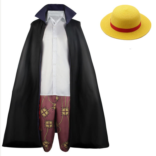 Red-Hair Pirate Captain Costume Full Outfit with Hat for Men Halloween