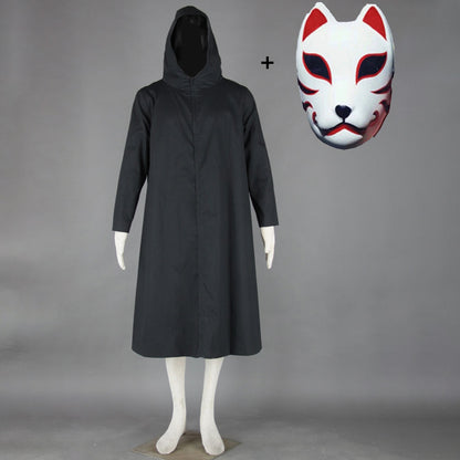 Anime Shadow Ninja Black Cosplay Costume Cloak with Animal Mask for Adults Kids