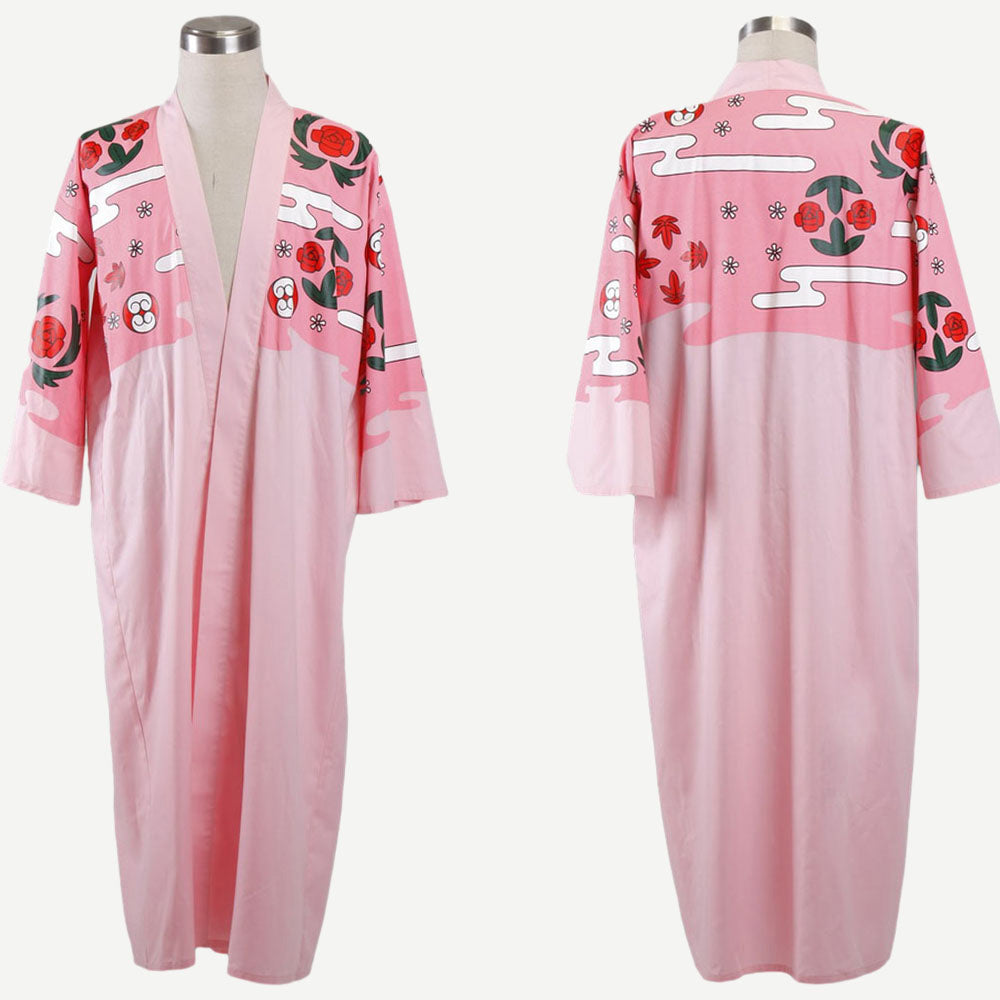 Anime Soul Warrior Lazy Captain Swordsman Cosplay Pink Floral Kimono Costume Men and Kids