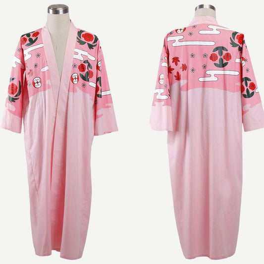 Anime Soul Warrior Lazy Captain Swordsman Cosplay Pink Floral Kimono Costume Men and Kids