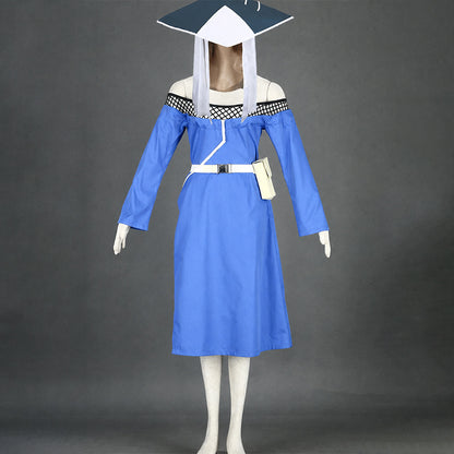 Anime Water Village Leader Cosplay Costume Blue Dress with Leader Hat for Women Kids