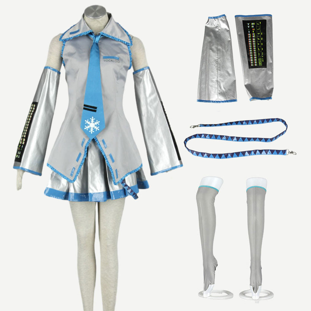 Ice Blue Snowy Virtual Singer Cosplay Costume Outfit with Accessories for Women Kids