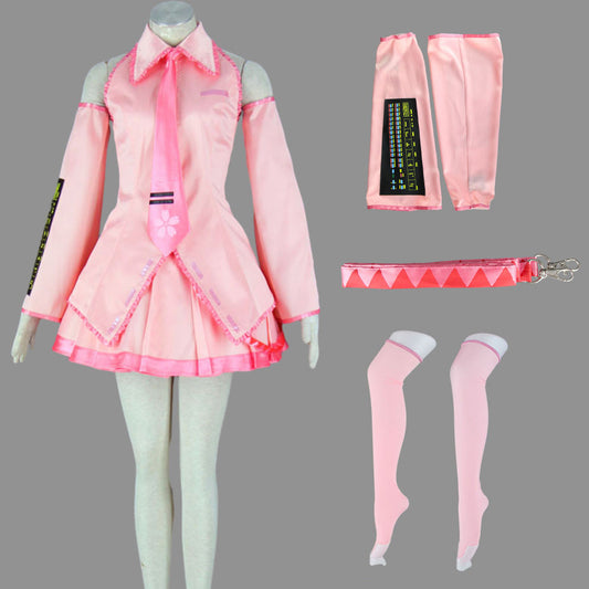 Cherry Blossom Pink Virtual Singer Cosplay Costume Outfit with Accessories for Women Kids