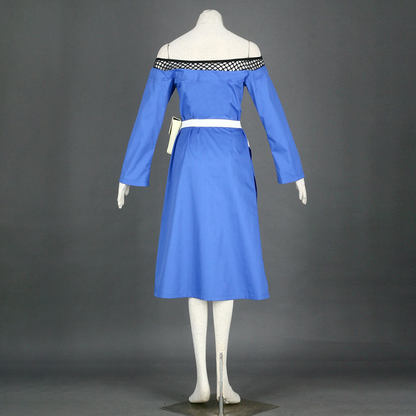 Anime Water Village Leader Cosplay Costume Blue Dress with Leader Hat for Women Kids