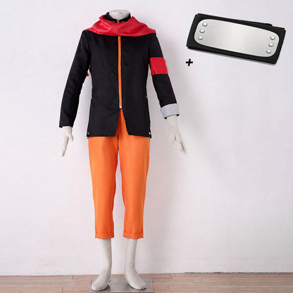 Anime Movie Orange Black Ninja Costume Set with Signature Headband for Men Kids Halloween