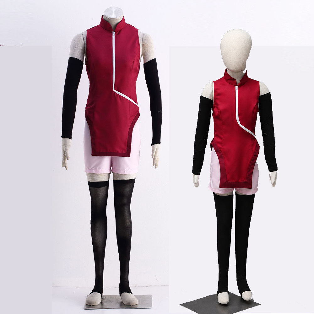 Anime Next Gen Red Glasses Ninja Girl Cosplay Outfit with Accessories for Women Kids