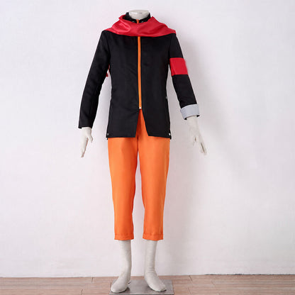 Anime Movie Orange Black Ninja Costume Set with Signature Headband for Men Kids Halloween