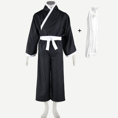 Anime Soul Warrior Black Kimono Robe White Sash Cosplay Costume for Men Kids