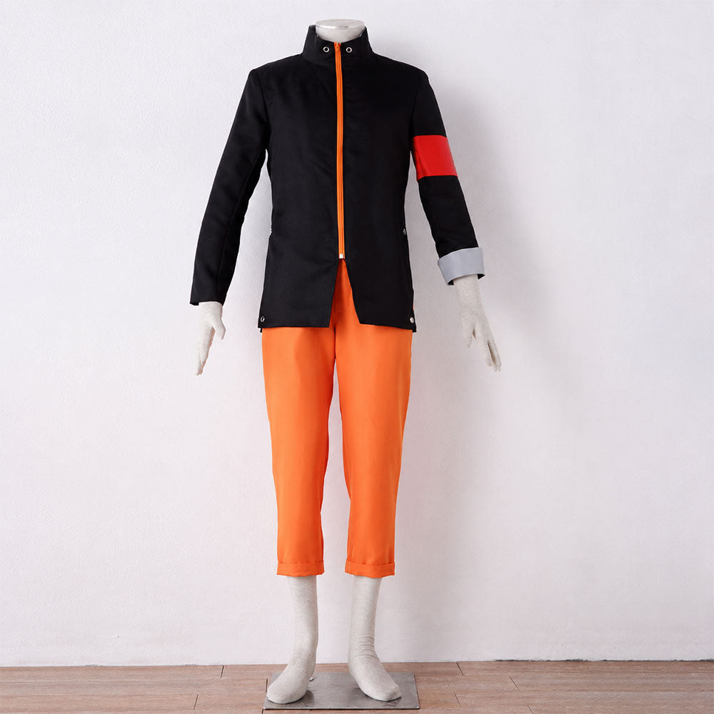 Anime Movie Orange Black Ninja Costume Set with Signature Headband for Men Kids Halloween