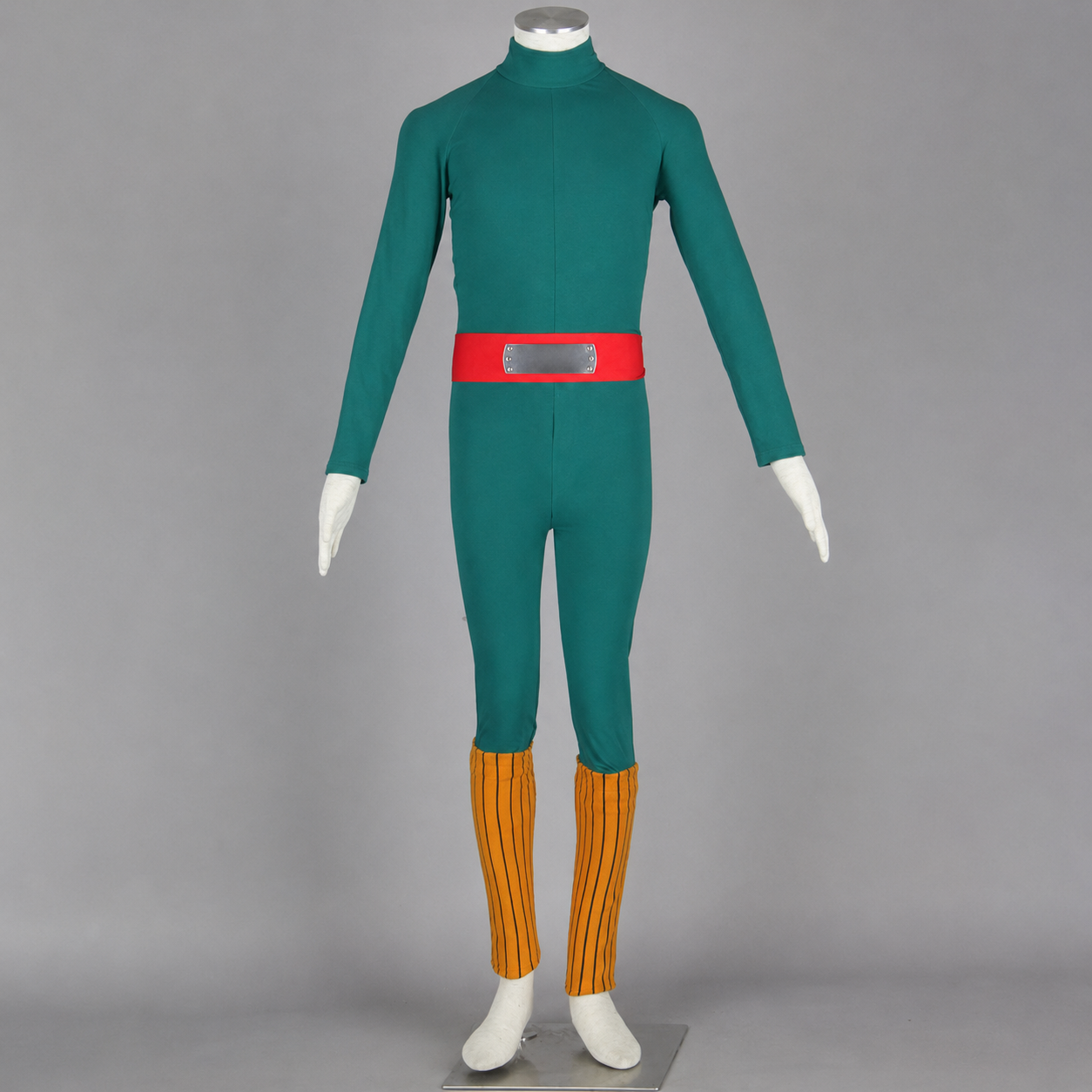 Anime Thick Eyebrows Taijutsu Ninja Cosplay Costume Green Jumpsuit full Outfit for Men Kids
