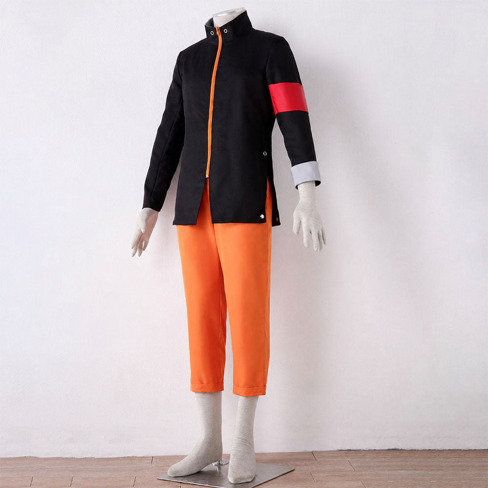 Anime Movie Orange Black Ninja Costume Set with Signature Headband for Men Kids Halloween