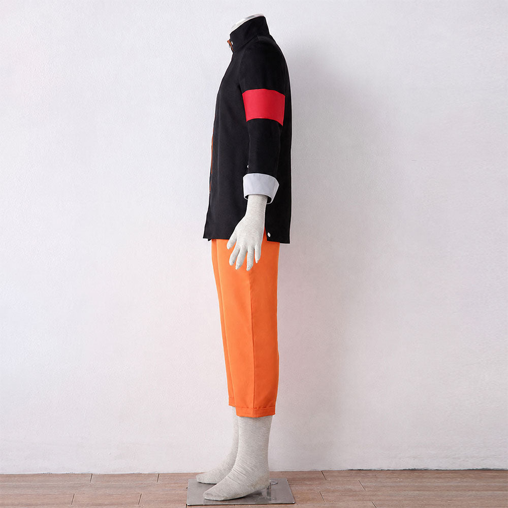 Anime Movie Orange Black Ninja Costume Set with Signature Headband for Men Kids Halloween