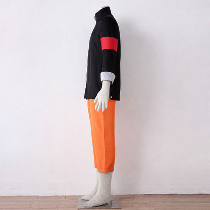 Anime Movie Orange Black Ninja Costume Set with Signature Headband for Men Kids Halloween