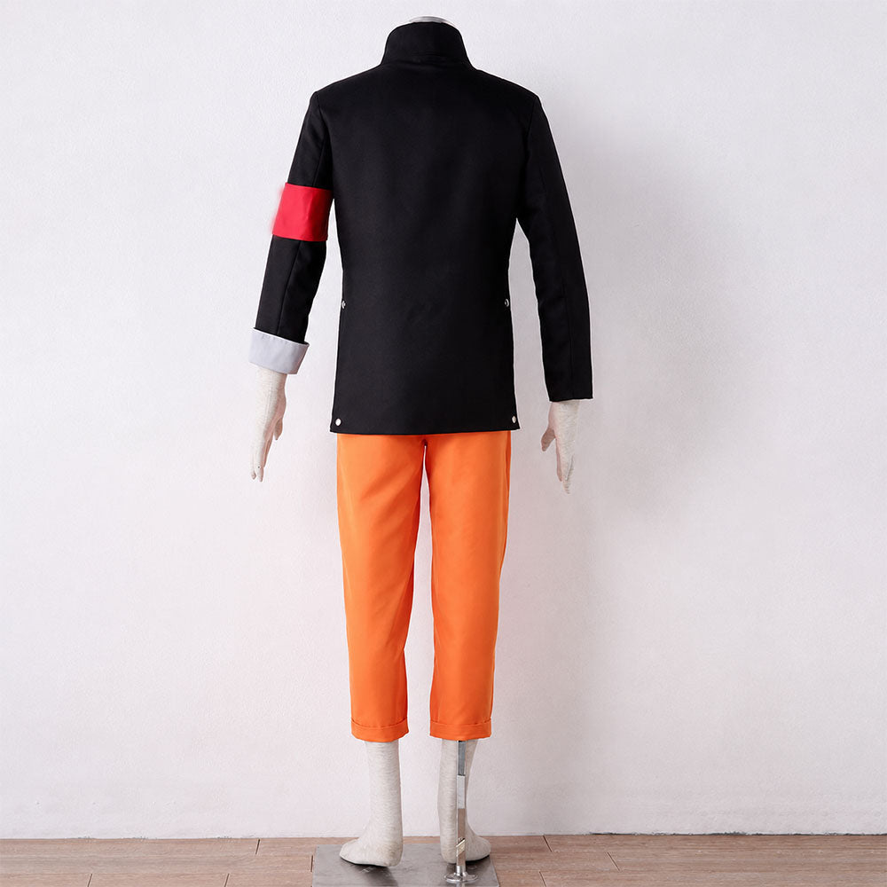 Anime Movie Orange Black Ninja Costume Set with Signature Headband for Men Kids Halloween