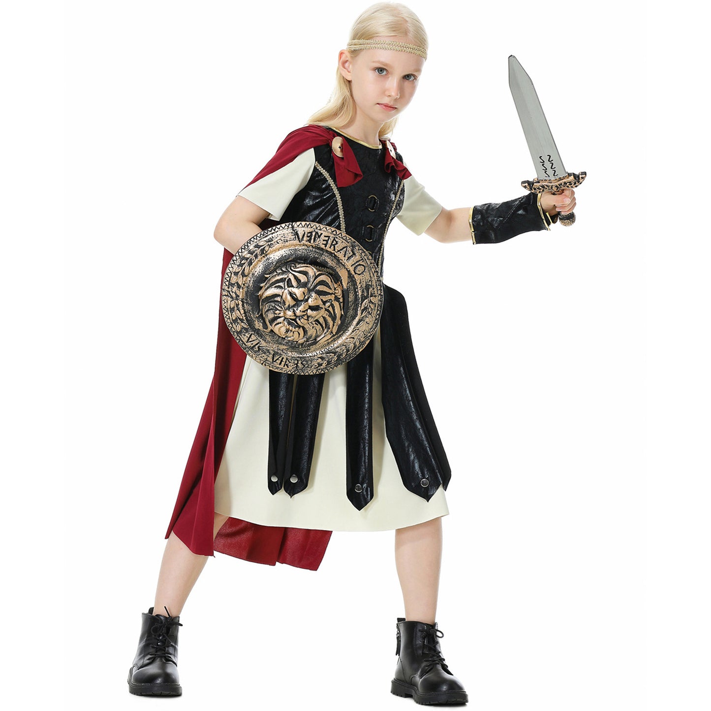 Spartacus Costumes Spartan Warriors Cosplay Full Outfit with Shield Sword For Kids Halloween